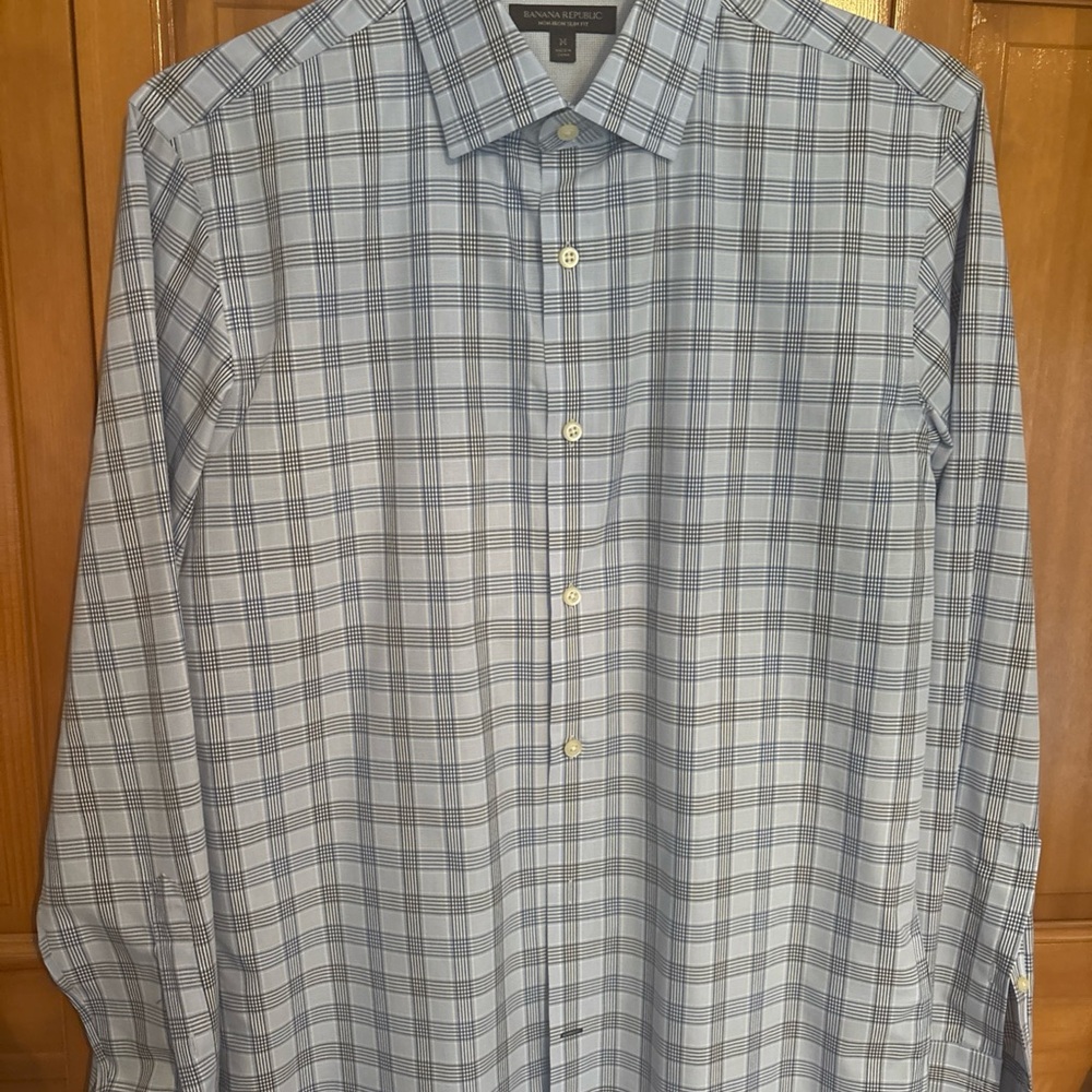 Banana Republic Men's Gray Checkered Dress Shirt